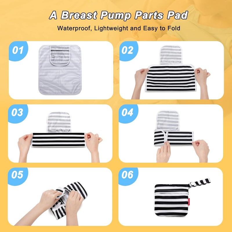 Damero Breast Pump Parts Bag, 2Pack Wet Bag for Breast Pump Parts Storage with Waterproof Mat, Black Strips - Image 5